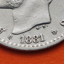 ESPAÑA Rey ALFONSO XII 50 CENTIMOS 1881 * 8/1 MSM REY y ESCUDO KM.685 MONEDA DE PLATA MBC Spain R/2