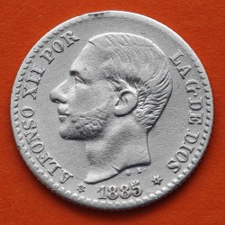 ESPAÑA Rey ALFONSO XII 50 CENTIMOS 1885 * 8/6 MSM REY y ESCUDO KM.685 MONEDA DE PLATA MBC+ Spain R/3
