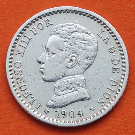 ESPAÑA Rey ALFONSO XIII 50 CENTIMOS 1904 * 0 4 SMV REY y ESCUDO KM.723 MONEDA DE PLATA MBC- Spain silver R/1