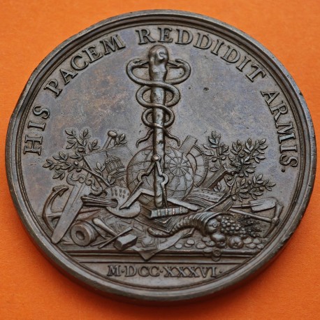 FRANCIA MEDALLA DE BRONCE 1736 CARDINAL DE FLEURY MINISTRO REY LUIS XV Suisse France ANDRE HERCULES Masonería