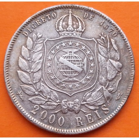 . @ESCASA@ BRASIL 2000 REIS 1888 REY PEDRO II KM.485 MONEDA DE PLATA MBC+ @MARCAS@ Brazil Silver Reais Coin