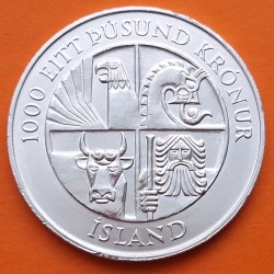 ISLANDIA 1000 KRONUR 1974 GUERREROS VIKINGOS KM.21 MONEDA DE PLATA SC @LIMPIADA@ Iceland silver coin