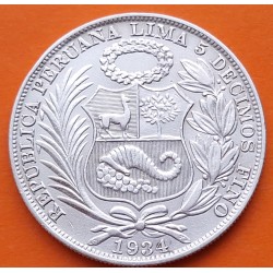 PERU 1 SOL 1934 DAMA SENTADA Ceca LIMA KM.218.2 MONEDA DE PLATA BAJA EBC- República Peruana R/3