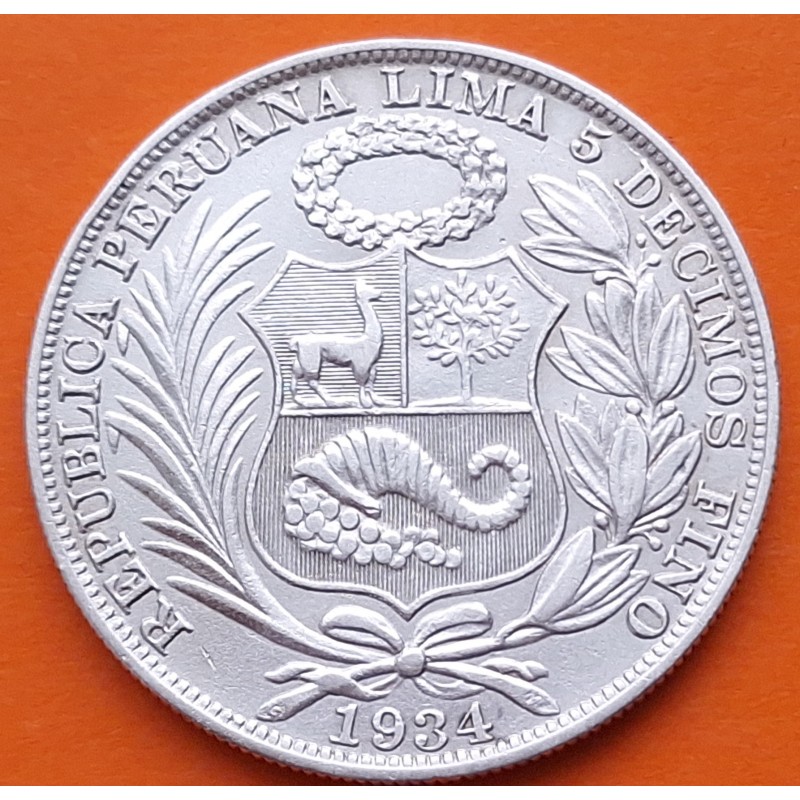 PERU 1 SOL 1934 DAMA SENTADA Ceca LIMA KM.218.2 MONEDA DE PLATA BAJA EBC- República Peruana R/3