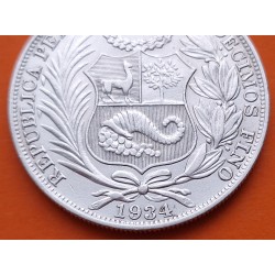 PERU 1 SOL 1934 DAMA SENTADA Ceca LIMA KM.218.2 MONEDA DE PLATA BAJA EBC- República Peruana R/3