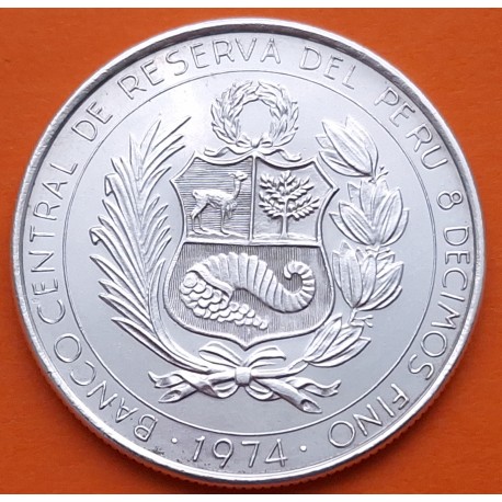 PERU 200 SOLES DE ORO 1974 HEROES DE LA AVIACION CHAVEZ y QUIÑONES KM.235 MONEDA DE PLATA @LIMPIADA@ silver coin R/3