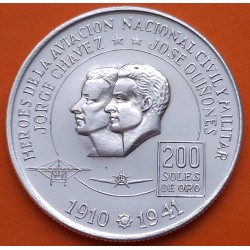 PERU 200 SOLES DE ORO 1974 HEROES DE LA AVIACION CHAVEZ y QUIÑONES KM.235 MONEDA DE PLATA @LIMPIADA@ silver coin R/3