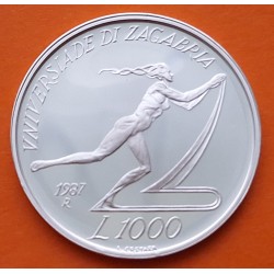 SAN MARINO 1000 LIRAS 1987 JUEGOS UNIVERSITARIOS DE ZAGABRIA KM.214 MONEDA DE PLATA PROOF 1000 Lire