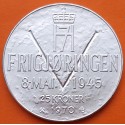 NORUEGA 25 KRONER 1970 1945 REYES OLAV y HAAKON VII LIBERACION DE LOS NAZIS KM.414 MONEDA DE PLATA SC Norway silver coin