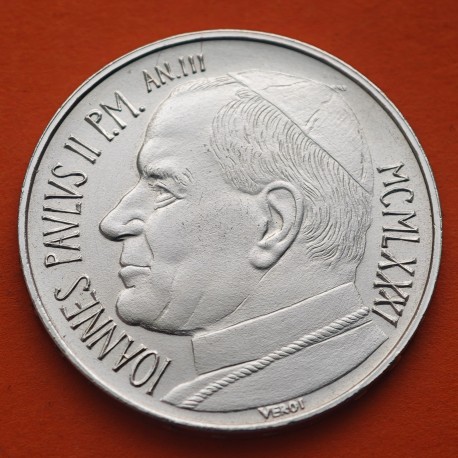 . @PAPA JUAN PABLO II@ VATICANO 500 LIRAS 1981 ESCUDO PAPAL KM.148 MONEDA DE PLATA EBC/SC- 500 Lire