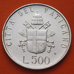 . @PAPA JUAN PABLO II@ VATICANO 500 LIRAS 1981 ESCUDO PAPAL KM.148 MONEDA DE PLATA EBC/SC- 500 Lire