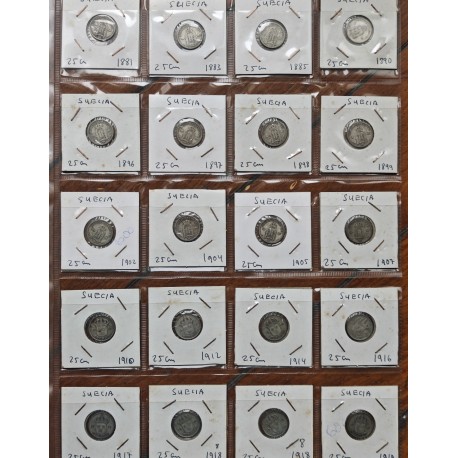 . 20 monedas @ALGUNAS RARAS@ x SUECIA 25 ORE 1881 a 1919 REYES OSKAR II a GUSTAV V KM.739 + 785 PLATA Sweden silver