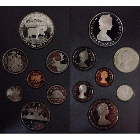 CANADA 1985 PRESTIGE SET 1+5+10+25+50 Centavos + 1 Dolar GANSO Latón + 1 DOLAR 1985 RENO NATIONAL PARKS PLATA 7 monedas