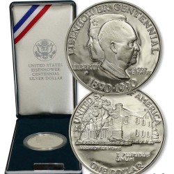 ESTADOS UNIDOS 1 DOLAR 1990 P PRESIDENTE EISENHOWER Home MONEDA DE PLATA PROOF Us Mint ESTUCHE OFICIAL $1 Dollar silver