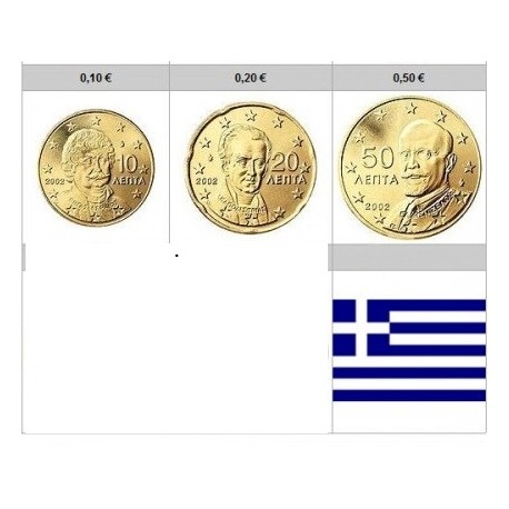 3 monedas x GRECIA 10 + 20 + 50 CENTIMOS 2011 PERSONAJES LATON SC Greece Cents Euros