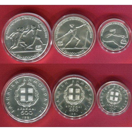 GRECIA 500 DRACMAS 1981 ATLETISMO RELEVOS PAN-EUROPEAN GAMES KM.127 MONEDA DE PLATA PROOF Greece 500 Drachmes