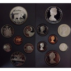 CANADA 1985 PRESTIGE SET 1+5+10+25+50 Centavos + 1 Dolar GANSO Latón + 1 DOLAR 1985 RENO NATIONAL PARKS PLATA 7 monedas