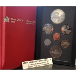 CANADA 1986 PRESTIGE SET 1+5+10+25+50 Centavos + 1 Dolar CANOA Nickel + 1 DOLAR 1986 VANCOUVER RAILWAY TREN PLATA 7 monedas