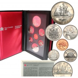 CANADA 1987 PRESTIGE SET 1+5+10+25+50 Centavos + 1 Dolar CANOA Nickel + 1 DOLAR 1987 BARCO DAVIS STRAIT PLATA 7 monedas