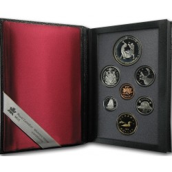 CANADA 1988 PRESTIGE SET 1+5+10+25+50 Centavos + 1 Dolar GANSO Latón + 1 DOLAR 1988 SAINT MAURIC IRONWORKS PLATA 7 monedas