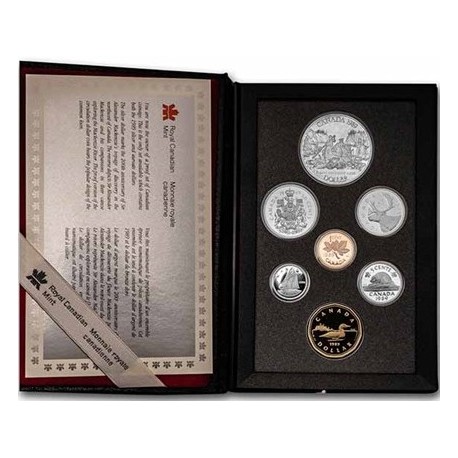 CANADA 1989 PRESTIGE SET 1+5+10+25+50 Centavos + 1 Dolar CANOA Nickel + 1 DOLAR 1989 INDIOS MACKENZIE RIVER PLATA