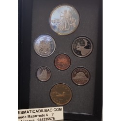 CANADA 1990 PRESTIGE SET 1+5+10+25+50 Centavos + 1 Dolar GANSO Latón + 1 DOLAR 1990 HENRY KELSEYS INDIOS NATIVOS PLATA 7 monedas