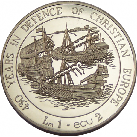 MALTA 1 LIBRA 1993 BARCOS ANTIGUOS DEFENSA DEL CRISTIANISMO KM.103 MONEDA DE NICKEL SC Pátina Malta 2 ECU 1993