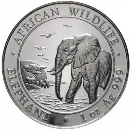 SOMALIA 100 SHILLINGS 2010 ELEFANTES AFRICAN WILDLIFE SC MONEDA DE PLATA 1 ONZA Oz OUNCE Somali Republic Elephants silver