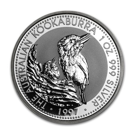 AUSTRALIA 1 DOLAR 1997 KOOKABURRA MONEDA DE PLATA PURA SC $1 Dollar Coin ONZA OZ OUNCE CAPSULA