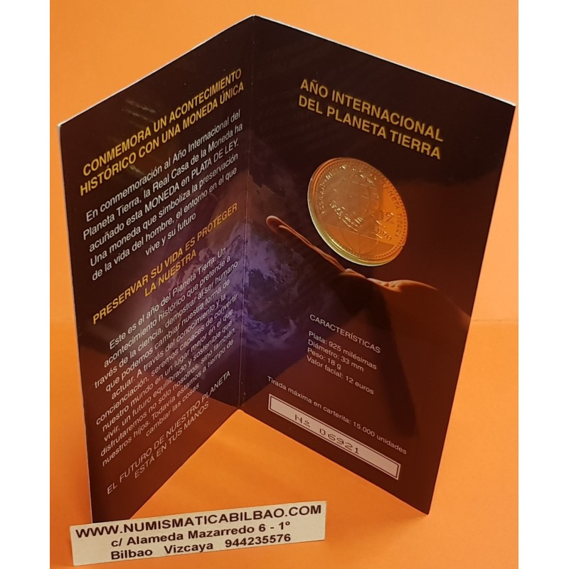 ESPAÑA CARTERA FNMT 12 EUROS 2008 PLATA SC AÑO INTERNACIONAL DEL PLANETA TIERRA