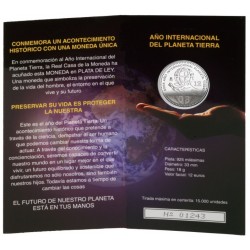 ESPAÑA CARTERA FNMT 12 EUROS 2008 AÑO INTERNACIONAL DEL PLANETA TIERRA MONEDA DE PLATA SC