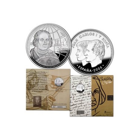 ESPAÑA CARTERA FNMT 12 EUROS 2006 CRISTOBAL COLON DESCUBRIMIENTO DE AMERICA MONEDA DE PLATA SC
