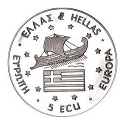 (MACEDONIA) GRECIA 5 ECU 1994 ALEJANDRO EL GRANDE y BARCO KM.X.38 MONEDA / MEDALLA DE NICKEL SC Greece
