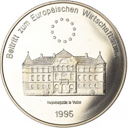 LIECHTENSTEIN 5 ECU 1995 CASTILLO VADUZ y ACUERDO MONETARIO MONEDA DE NICKEL PROOFLIKE cápsula