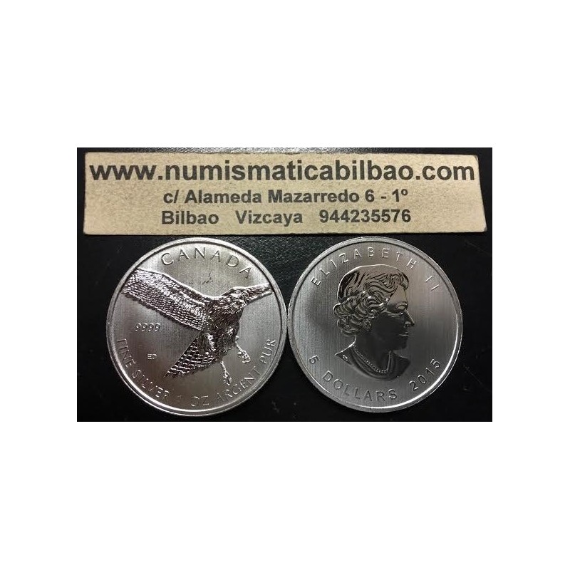 CANADA 5 DOLARES 2015 WILDLIFE HALCON DE COLA ROJA MONEDA DE PLATA PURA 9999 $5 Dollars silver coin 1 ONZA