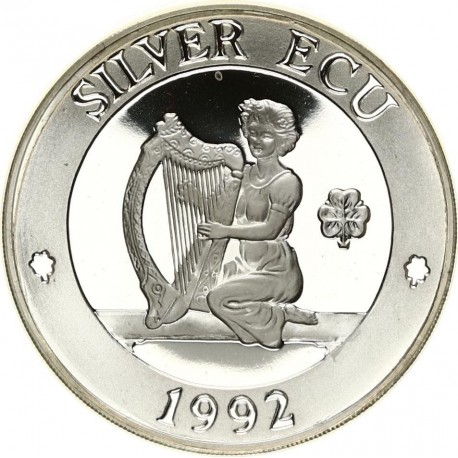 @PIEDFORT - PESO DOBLE@ IRLANDA DEL NORTE SILVER ECU 1992 JOVEN y ARPA KM.X.P.3 MONEDA DE PLATA PROOF Silver Set 1,48 ONZAS