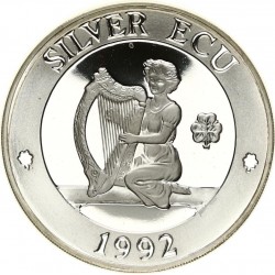@ESTUCHE y CERTIFICADO@ IRLANDA DEL NORTE SILVER ECU 1992 JOVEN y ARPA KM.X.P.3 MONEDA DE PLATA PROOF silver 0,74 ONZAS