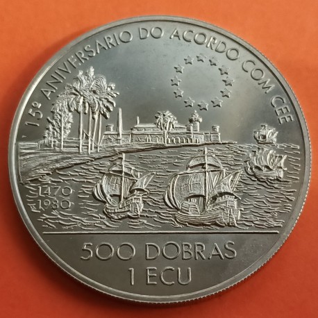 SANTO TOME y PRINCIPE 500 DOBRAS 1993 BARCOS TRATADO CON LA UNIÓN EUROPEA KM.67 MONEDA DE NICKEL SC 1 ECU 1993