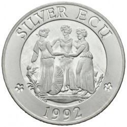 @ESTUCHE y CERTIFICADO@ INGLATERRA SILVER ECU 1992 TRES GRACIAS y MAPA DE EUROPA MONEDA DE PLATA PROOF UK silver 0,68 ONZAS
