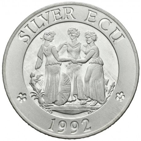 @ESTUCHE y CERTIFICADO@ INGLATERRA SILVER ECU 1992 TRES GRACIAS y MAPA DE EUROPA MONEDA DE PLATA PROOF UK silver 0,83 ONZAS