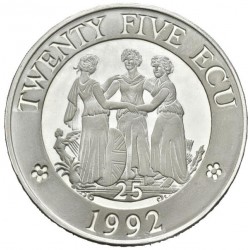 @ESTUCHE y CERTIFICADO@ INGLATERRA 25 ECU 1992 LAS TRES GRACIAS KM.X.18A MONEDA DE PLATA PROOF TWENTY FIVE ECU 0,83 ONZAS