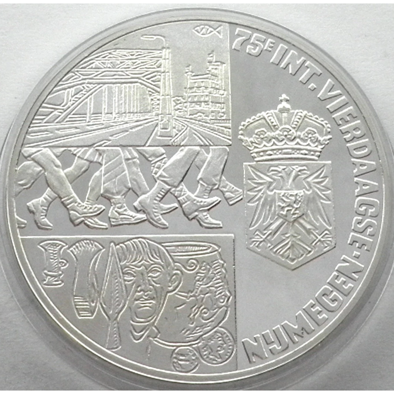 @ESTUCHE + CERTIFICADO Tirada 2.750@ HOLANDA 25 ECU 1991 FOUR DAY MARCH KM.X.42 MONEDA DE PLATA PROOF The Netherlands 0,74 ONZAS