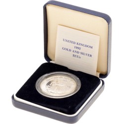 @ESTUCHE y CERTIFICADO@ INGLATERRA SILVER ECU 1992 TRES GRACIAS y MAPA DE EUROPA MONEDA DE PLATA PROOF UK silver 0,68 ONZAS