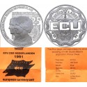 @ESTUCHE + CERTIFICADO@ Holanda 25 ECU 1991 REINA BEATRIZ y CLAUS MEDALLA MONEDA DE PLATA The Netherlands 0,74 ONZAS