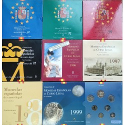 8 x CARTERA FNMT 1992 1993 1994 1995 @RARA@ 1996 1997 1998 1999 SC ESPAÑA 1 PESETA a 500 PESETAS