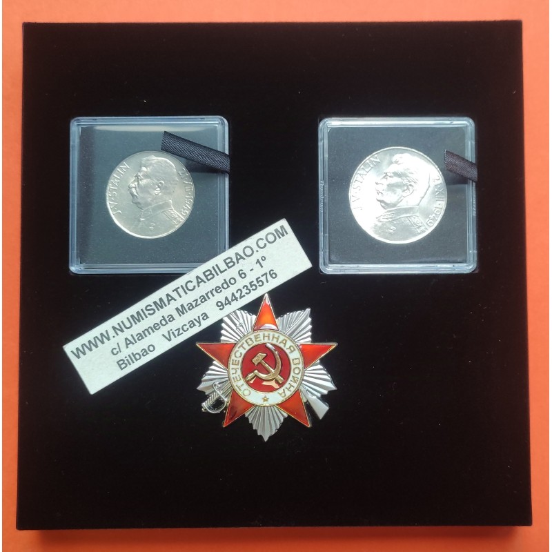 2 únicas monedas con JOSEF STALIN x CHECOSLOVAQUIA 50 + 100 KORUN 1949 BUSTO MILITAR POR SU 70 CUMPLEAÑOS KM.29+30 PLATA SC-