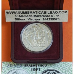 @ESTUCHE y CERTIFICADO@ HOLANDA 10 ECU 1991 ERASMUS DE ROTTERDAM KM.X.45 MONEDA DE PLATA PROOF The Netherlands 0,74 ONZAS