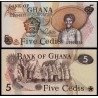 GHANA 5 CEDIS 1977 NATIVA ATAVIADA CON SOMBRERO y CABAÑAS Pick 15B BILLETE SC Africa UNC BANKNOTE