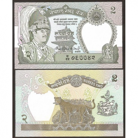 NEPAL 2 RUPIAS 1979 GUEPARDO y MONARCA Pick 29.A BILLETE SC 2 Rupees UNC BANKNOTE