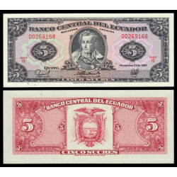 ECUADOR 5 SUCRES 1988 Noviembre 22 ANTONIO JOSE DE SUCRE Pick 113.D.2 BILLETE SC UNC BANKNOTE